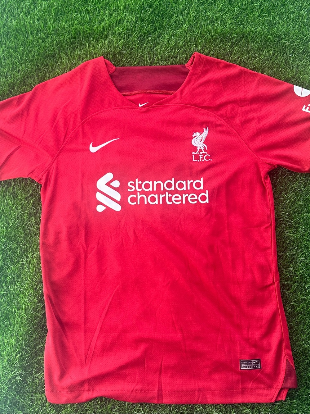 Nike Men’s Liverpool Red Soccer Jersey with White Logos and Sponsor